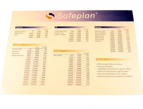 Skrivbordsunderlägg med offsettryck på glasklar plast och vit skummad plastundersida. Format: 525x380mm.
